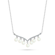 925 Sterling Silver Beaded Necklace with Zircon Embellishments