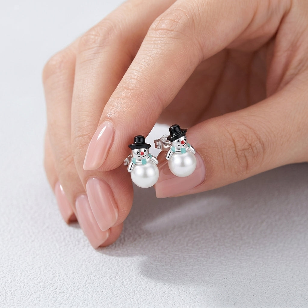 925 Sterling Silver Snowman Earring