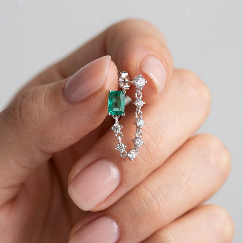 925 Silver Emerald Earring