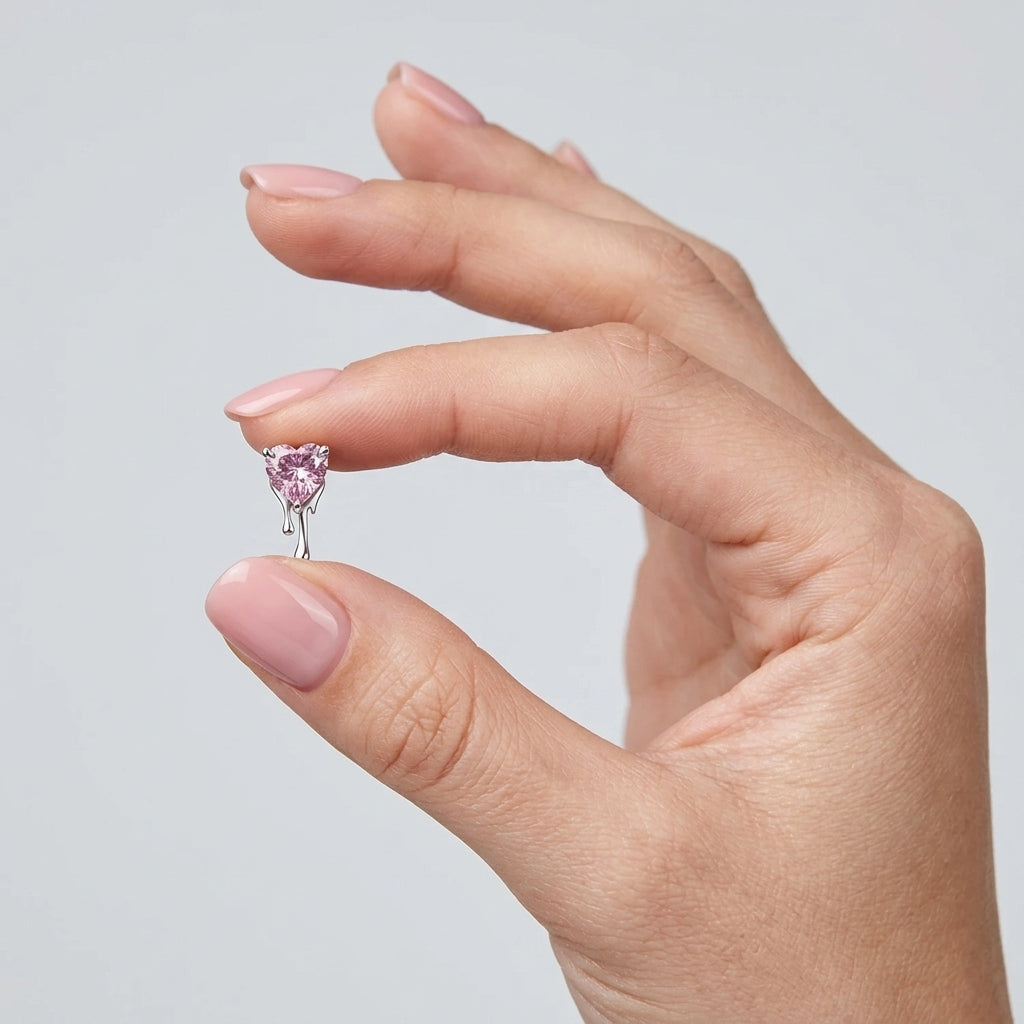925 Silver Pink Heart Zircon Earring