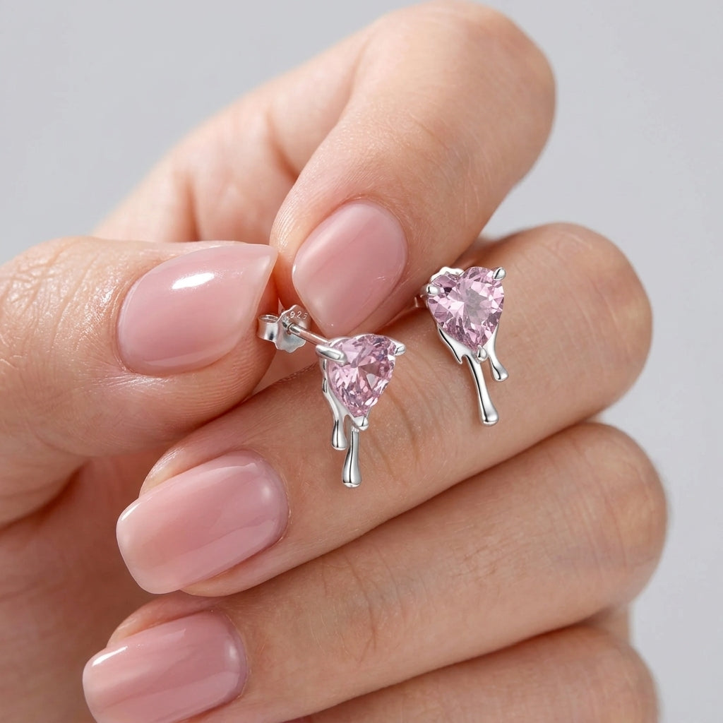 925 Silver Pink Heart Zircon Earring