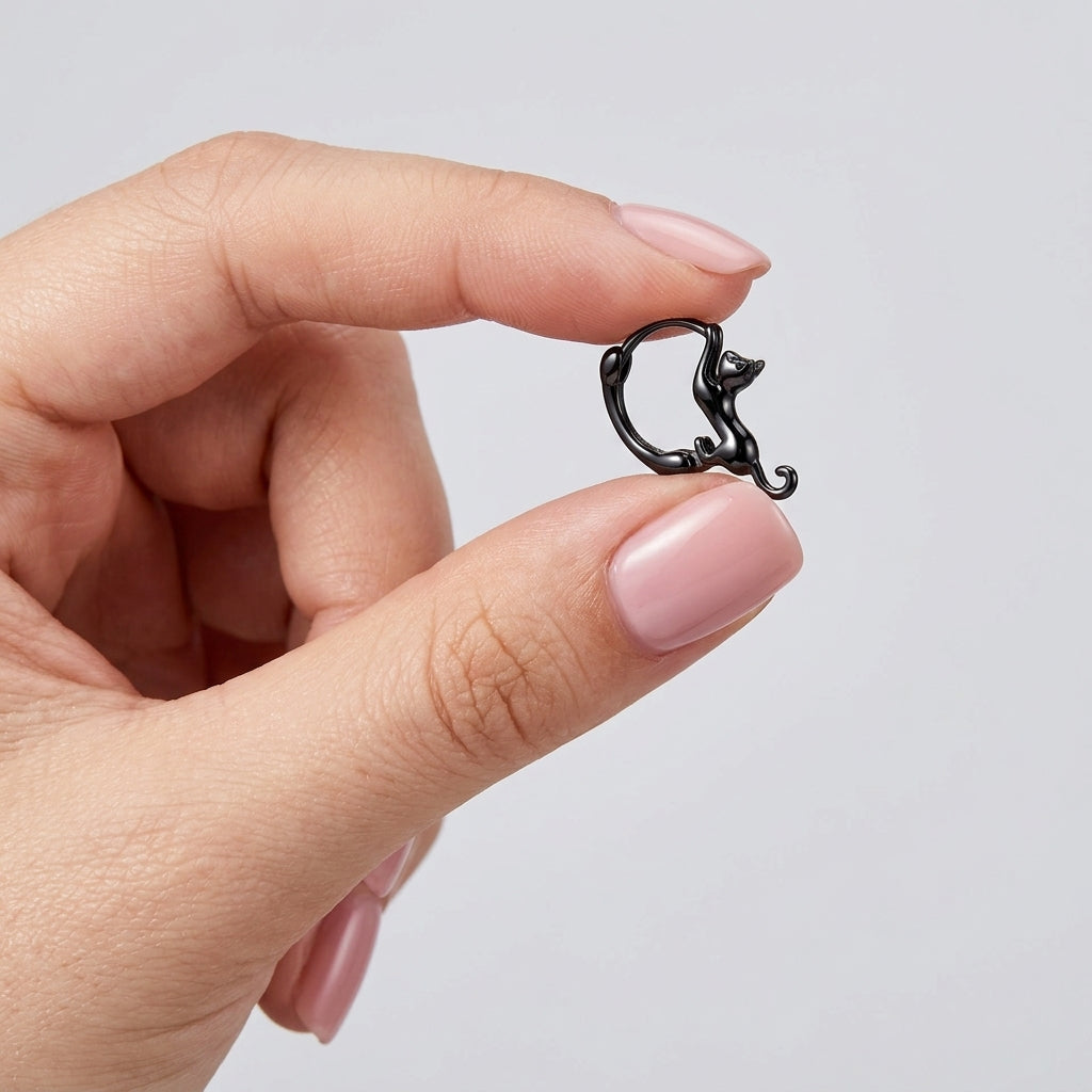 925 Silver Black Cat Earring