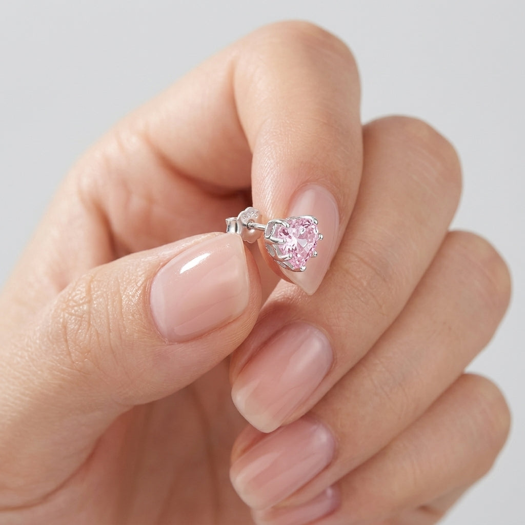 Pink Heart 925 Silver Earring