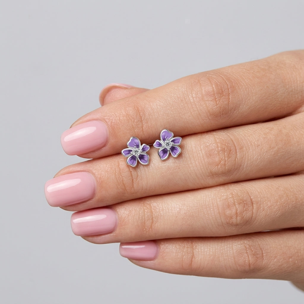 Violet Flower 925 Silver Earring