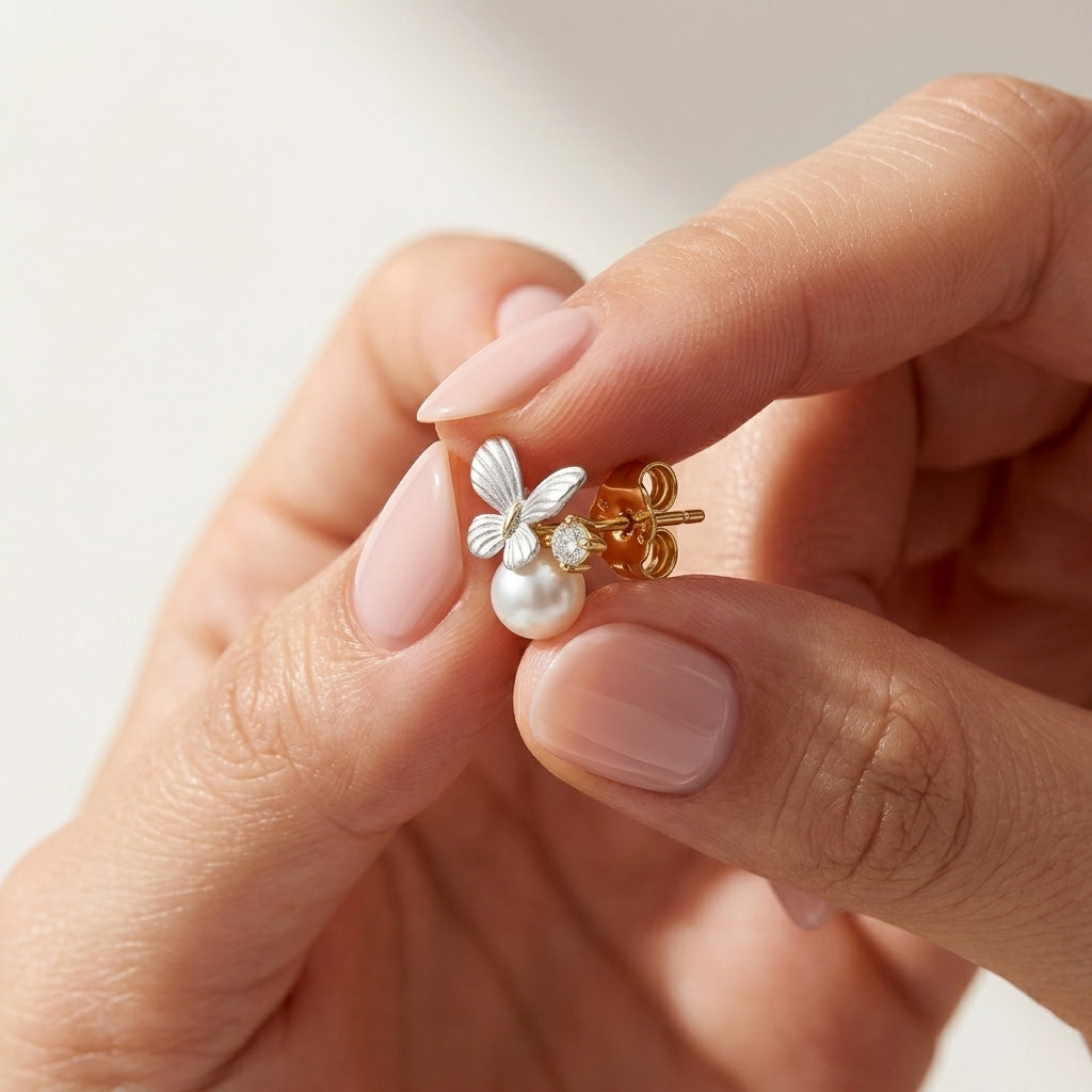 Butterfly Pearl Stud Earrings