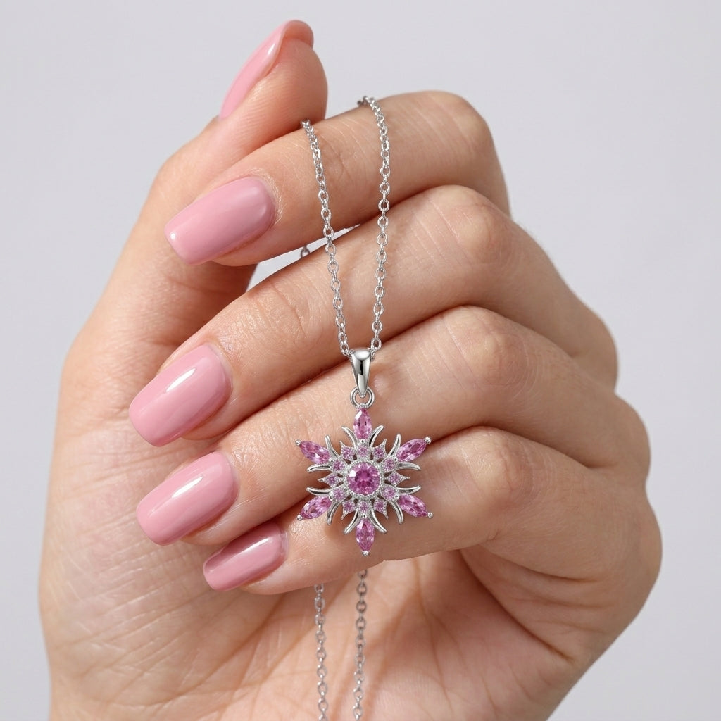 925 Silver Royal Pink Flower Necklace