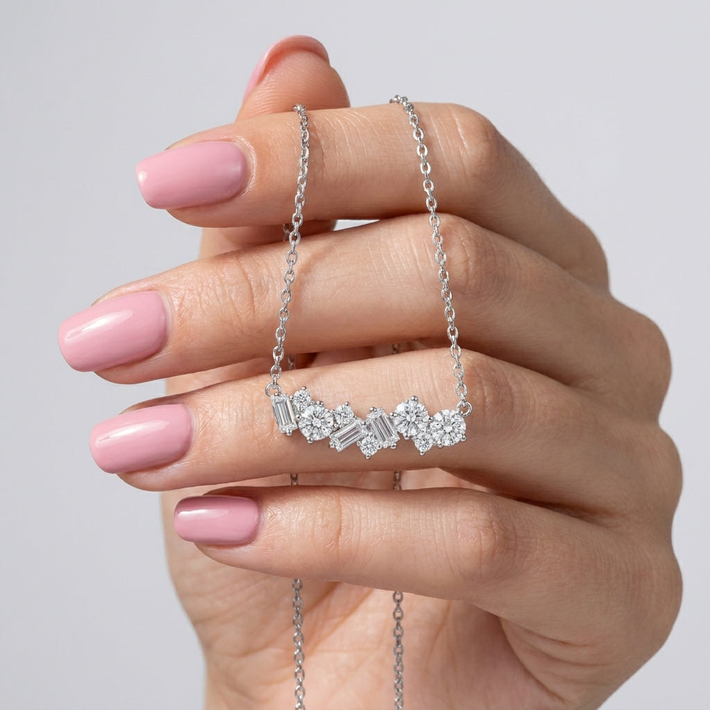 925 Silver Necklace Adorned with Sparkling Stones