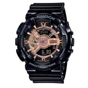 GA-110MMC-1ADR – ساعة كاسيو جي شوك كرونوغراف رقمية وتناظرية للرجال بسوار رزين وهيكل أسود ولمسات ذهبي وردي