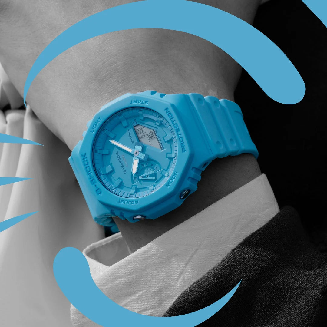 GA-2100-2A2DR - ساعة يد كاسيو جي شوك ديجيتال رياضية كاجوال بسوار رزين للرجال