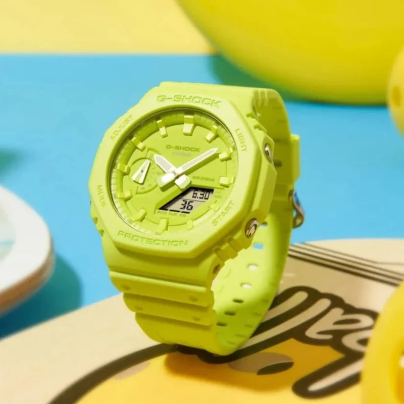 GA-2100-9A9DR - ساعة يد كاسيو جي شوك ديجيتال رياضية كاجوال بسوار رزين للرجال