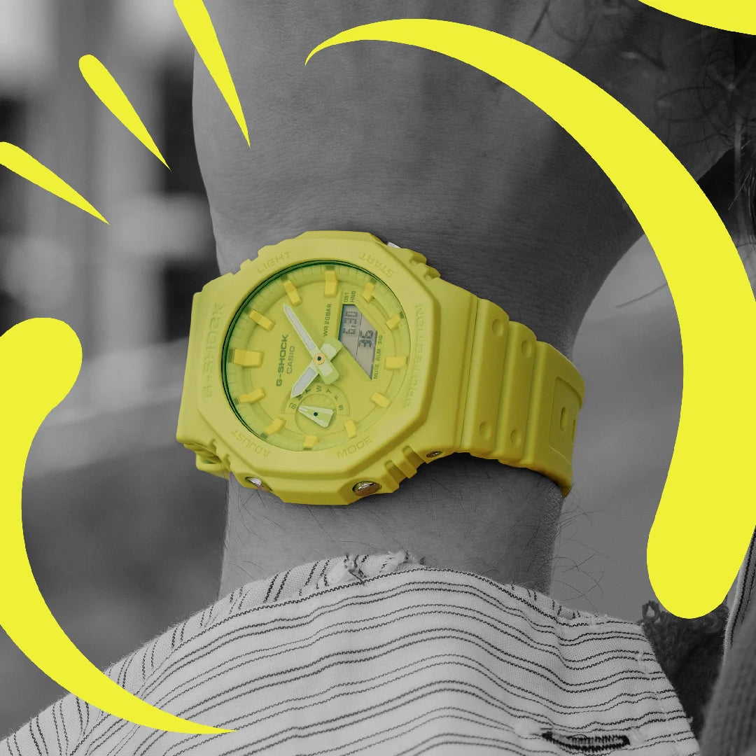 GA-2100-9A9DR - ساعة يد كاسيو جي شوك ديجيتال رياضية كاجوال بسوار رزين للرجال