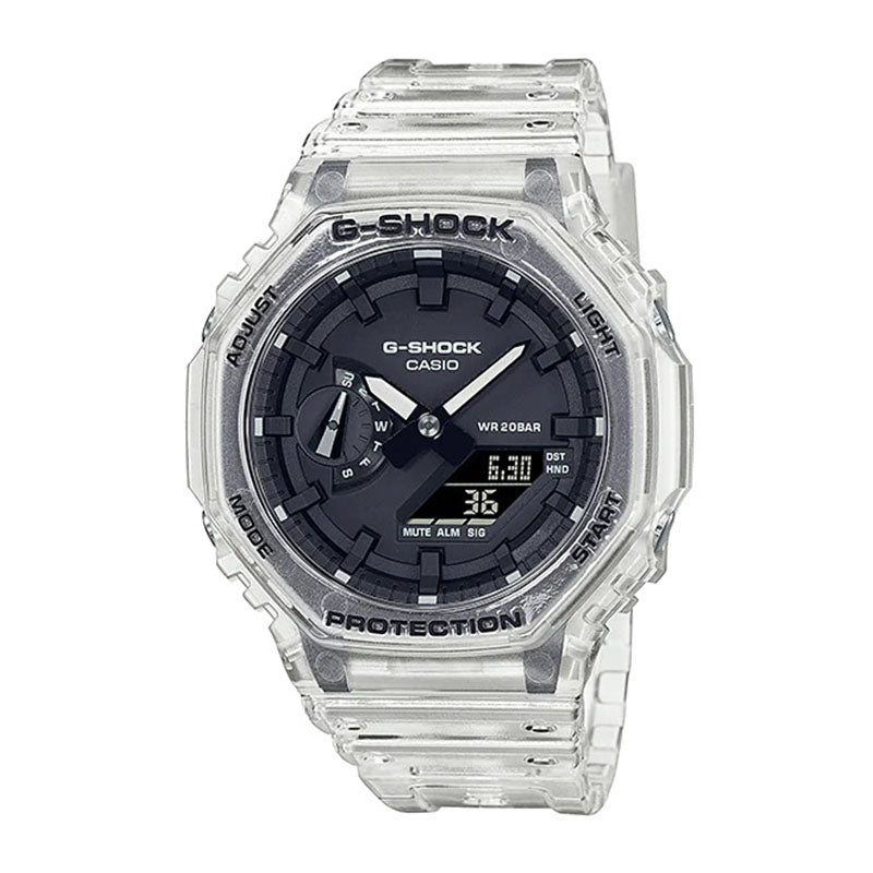 GA-2100SKE-7ADR - ساعة يد كاسيو جي شوك ديجيتال رياضية كاجوال بسوار رزين شفاف للرجال