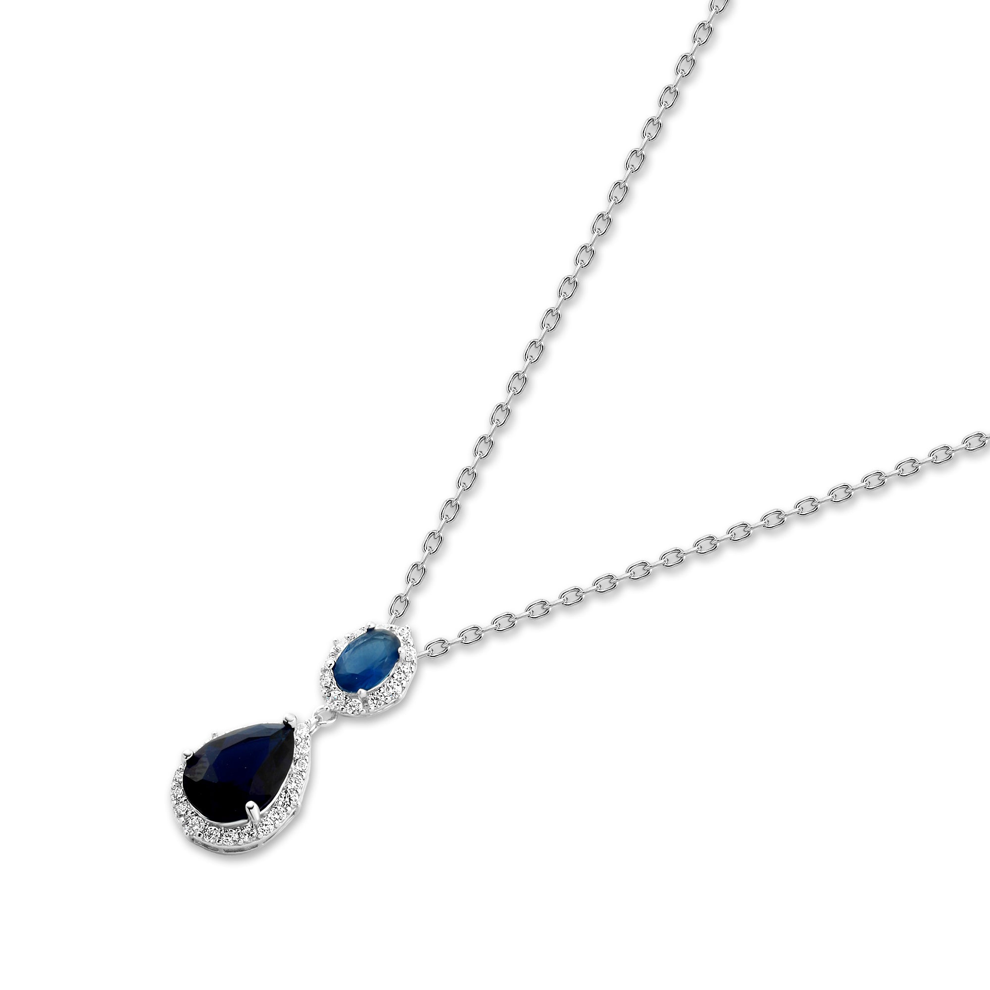 925 Silver Necklace with a Blue Stone and Blue Teardrop