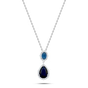 925 Silver Necklace with a Blue Stone and Blue Teardrop