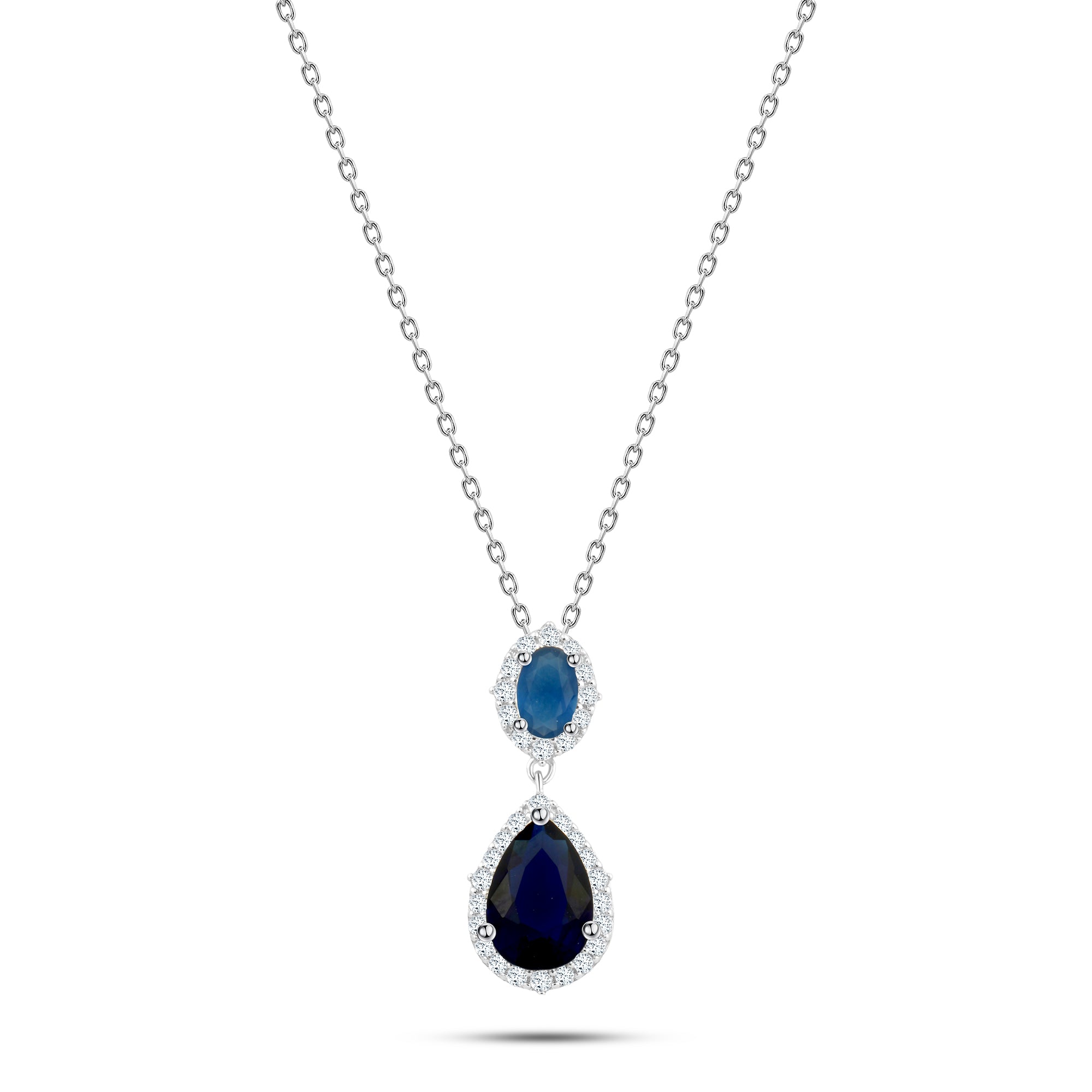 925 Silver Necklace with a Blue Stone and Blue Teardrop