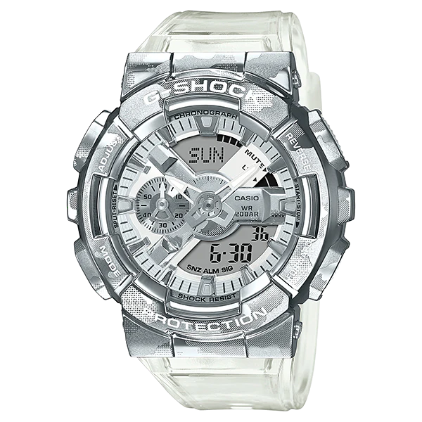 GM-110SCM-1ADR – Casio G-Shock Men’s Analog-Digital Watch with Metal Bezel and Transparent Camo Design