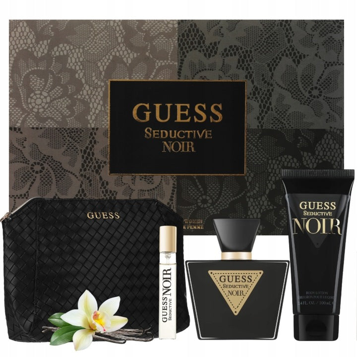 Guess Seductive Noir Gift Set for Women - 75ml Eau de Toilette + 100ml Body Lotion + 15ml Mini Perfume + Pouch