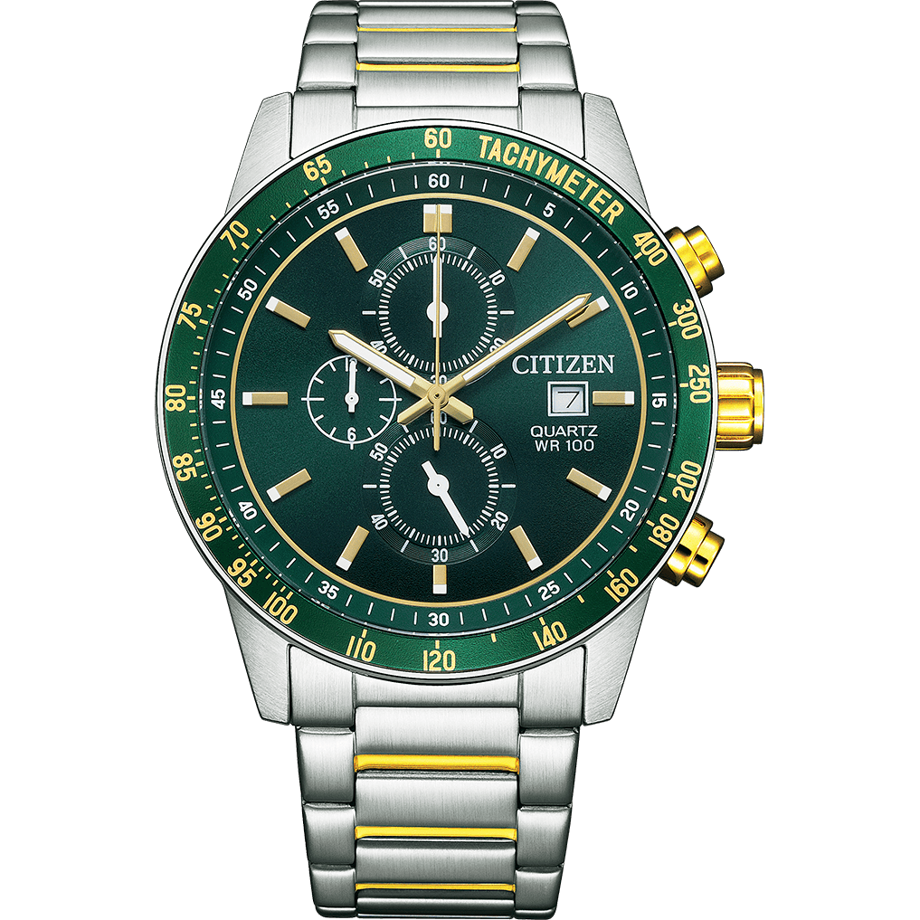 Citizen Quartz Men's Watch with Silver Stainless Steel Bracelet and Green Dial AN3689-55X