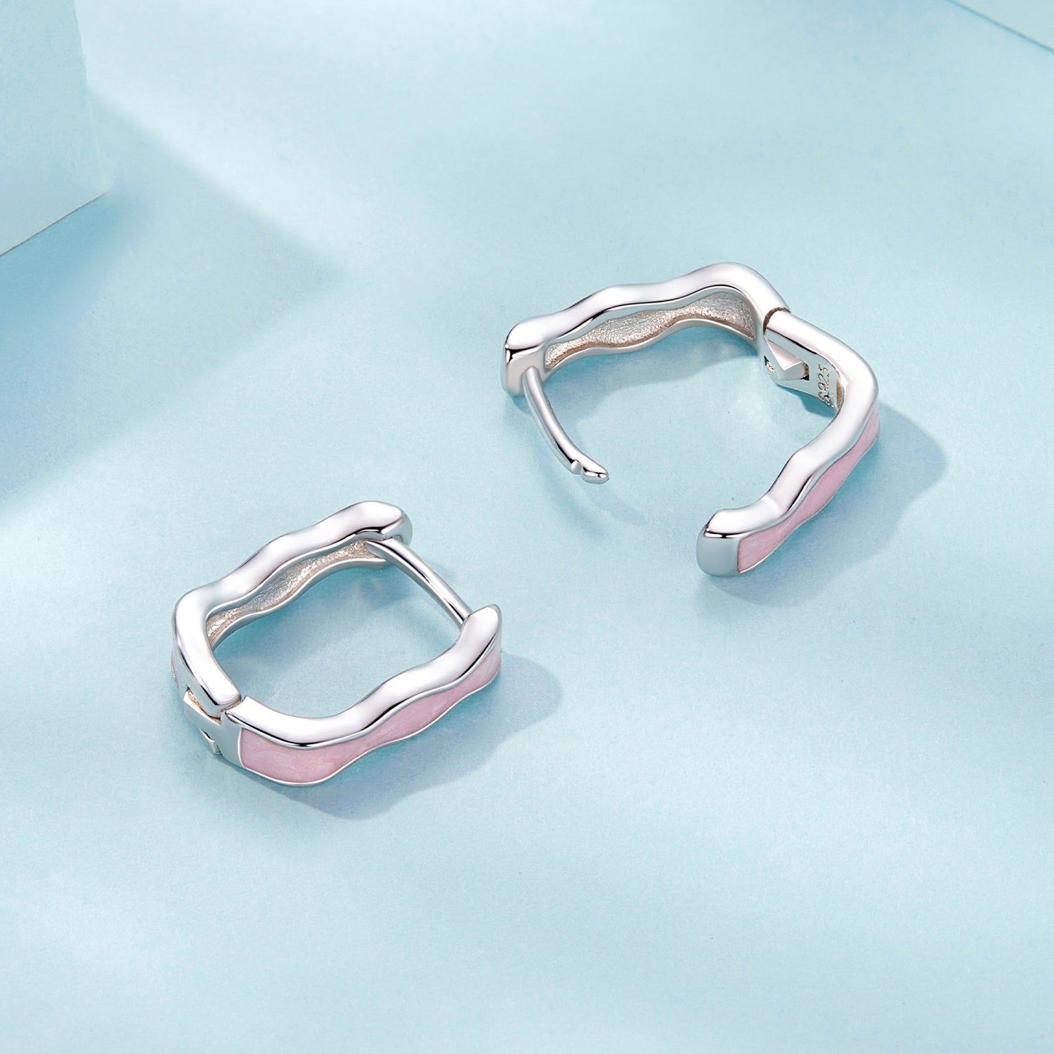 “Soft Pink Wave” 925 Silver Earrings