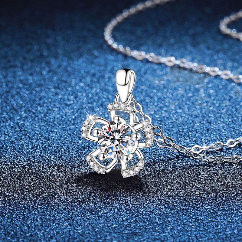 Moissanite Flower 925 Silver Necklace
