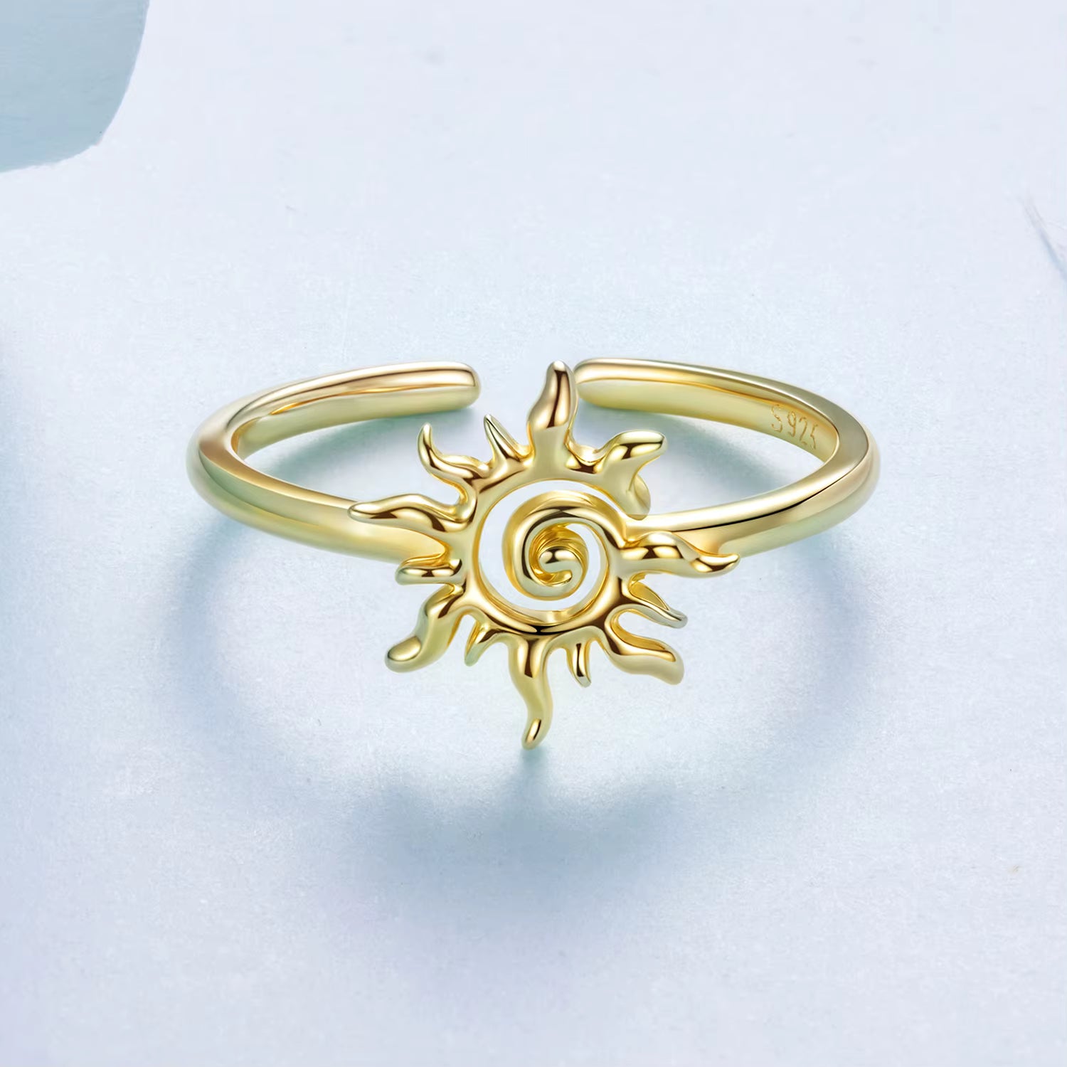 Gold-plated sun ring, 925 sterling silver