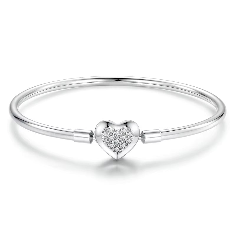 Heart Charm Bracelet with Sparkling Details – 925 Sterling Silver
