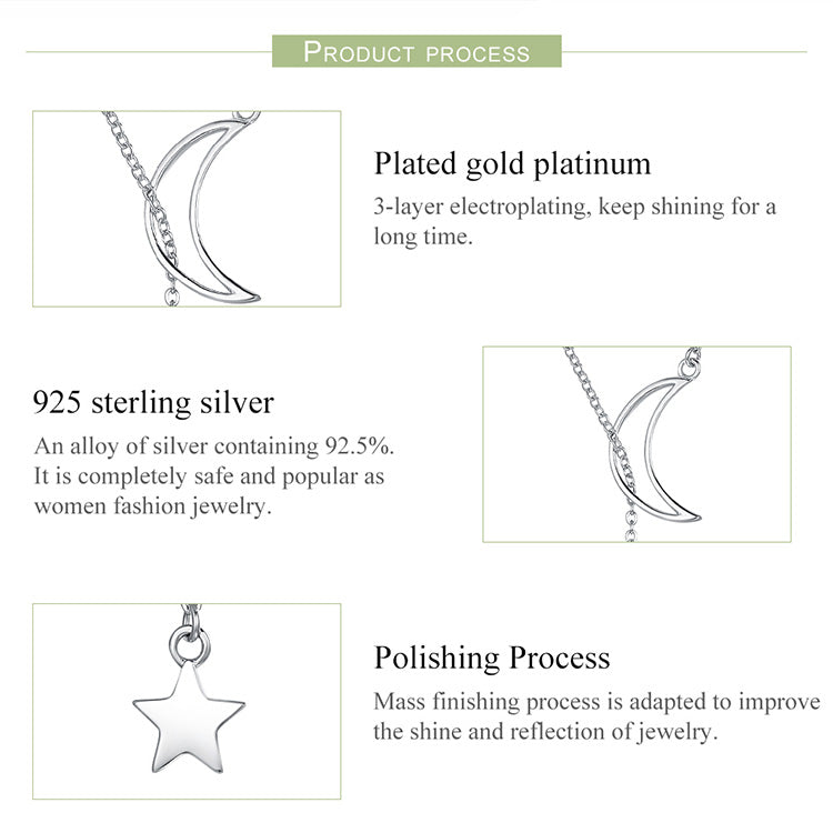Moon and Star 925 Silver Necklace
