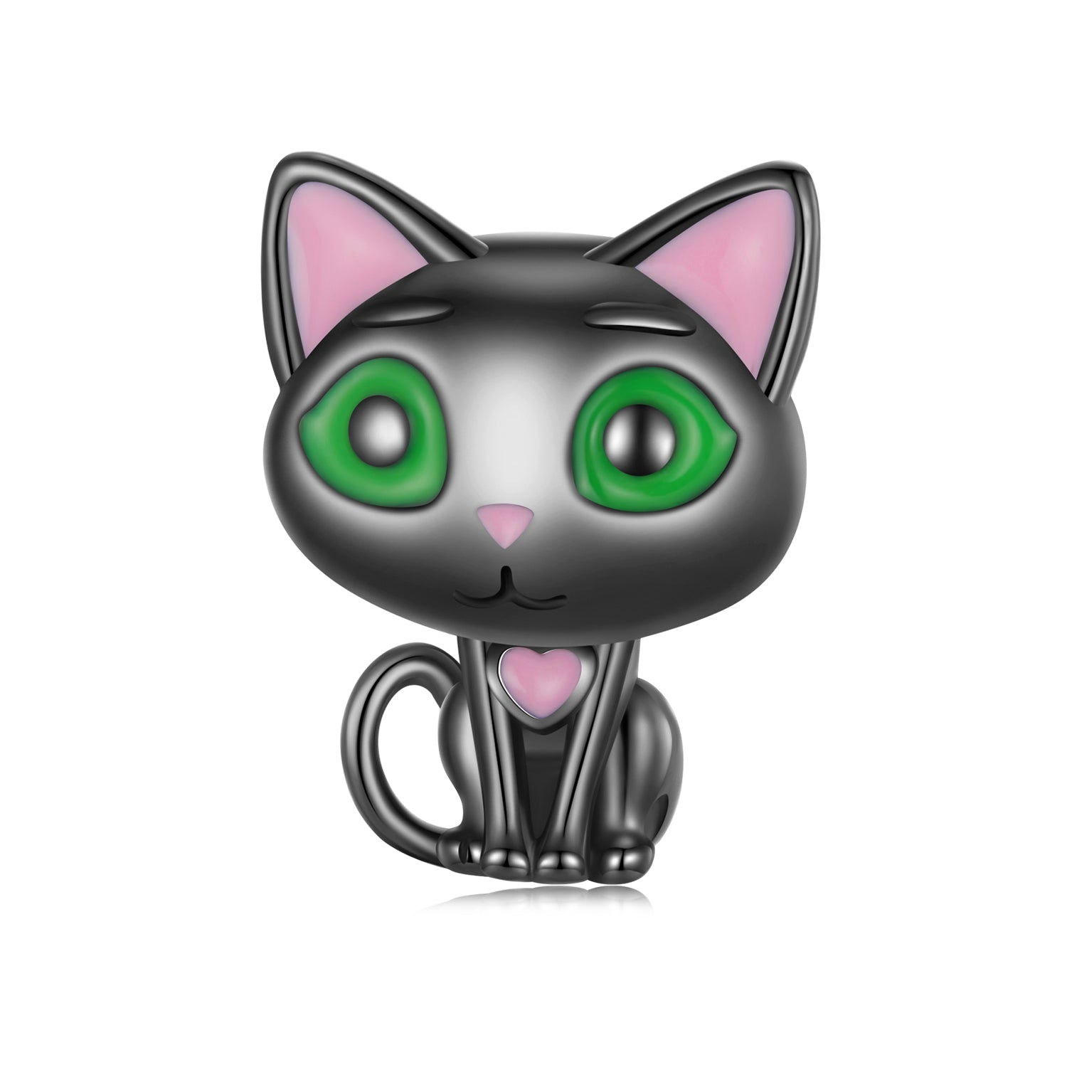 Silver Cat Charm with Green Eyes