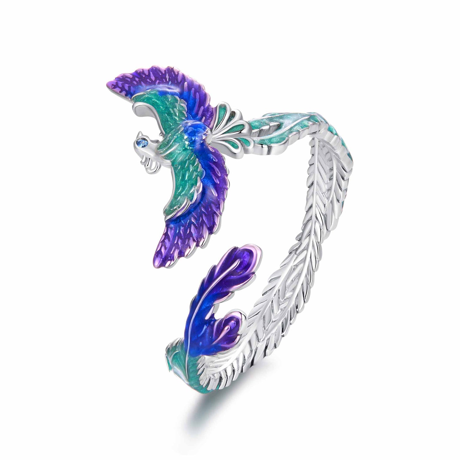 خاتم طائر ملوّن بتصميم مفتوح فضة عيار 925