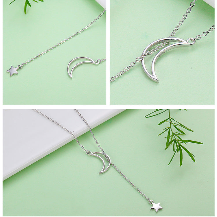 Moon and Star 925 Silver Necklace