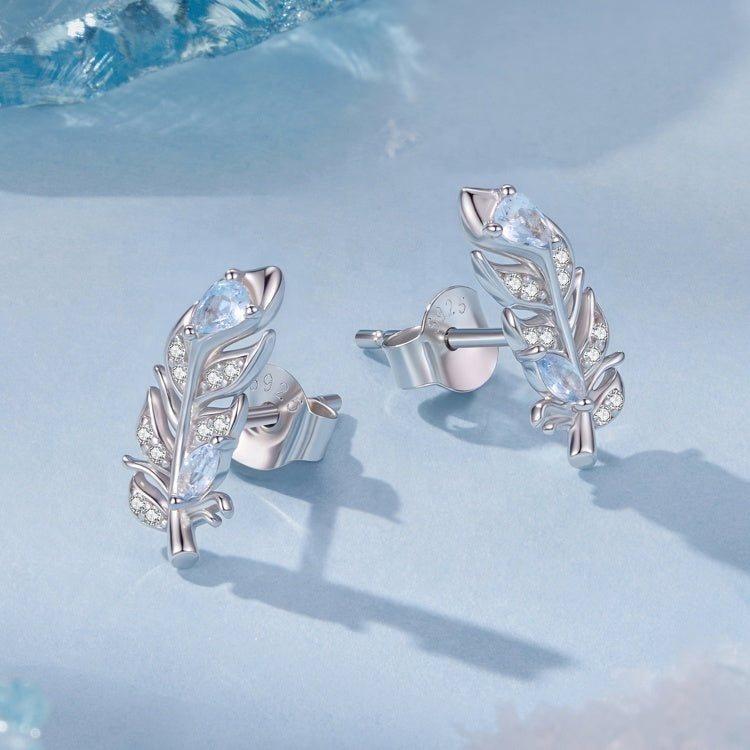 حلق فضة 925 ريشة بفص أزرق لامع