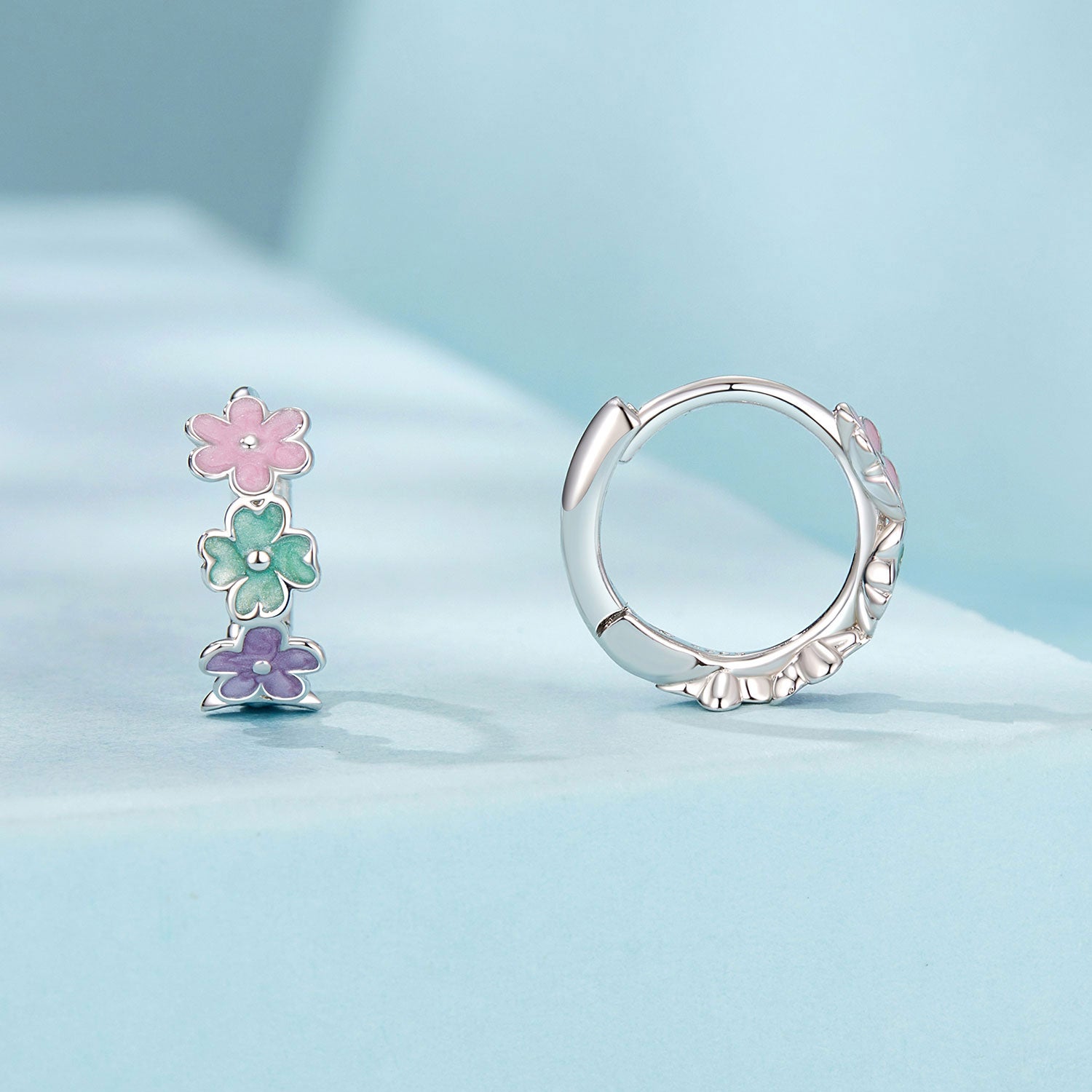 حلق "زهور ملونة" فضة عيار 925