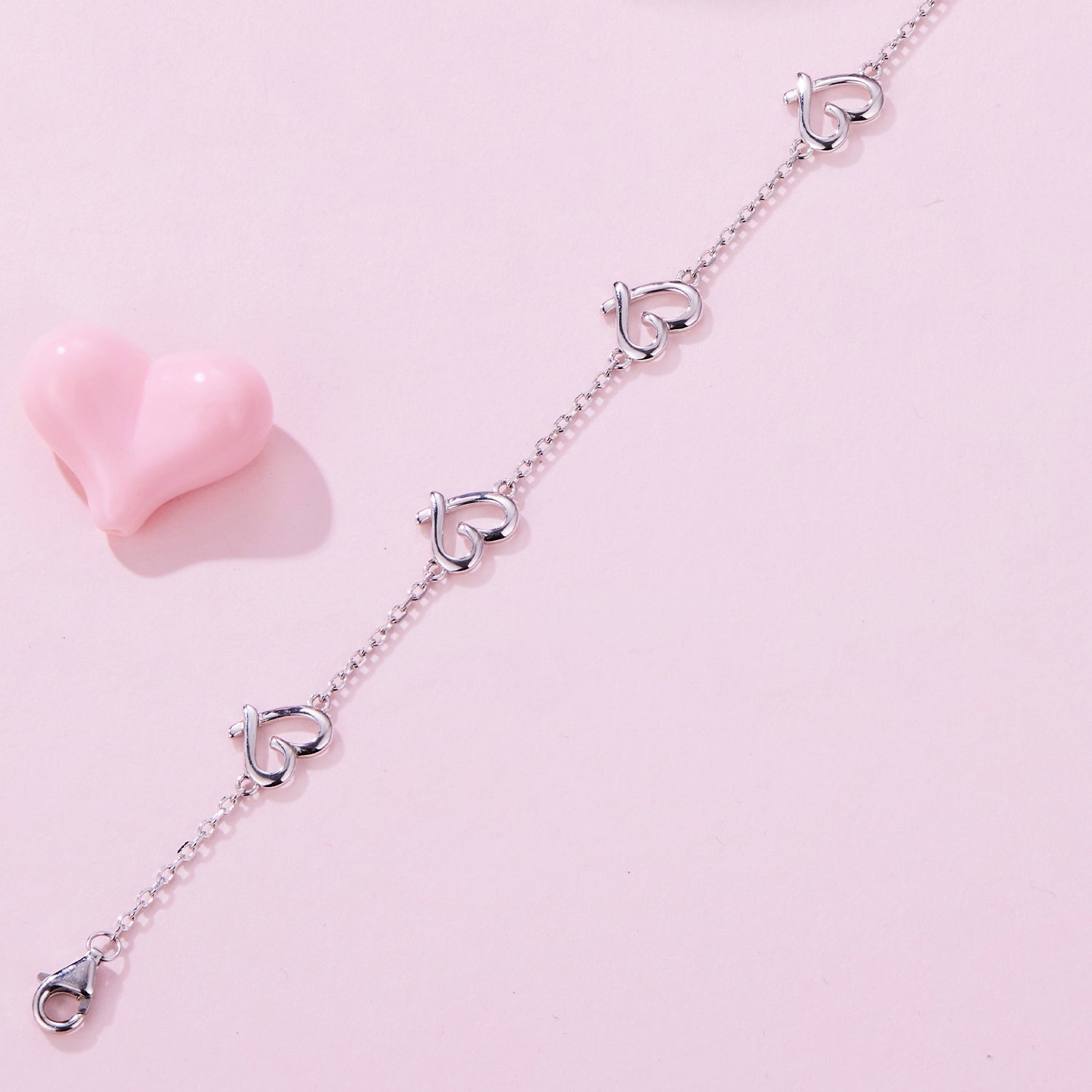 925 Sterling Silver Open Heart Bracelet