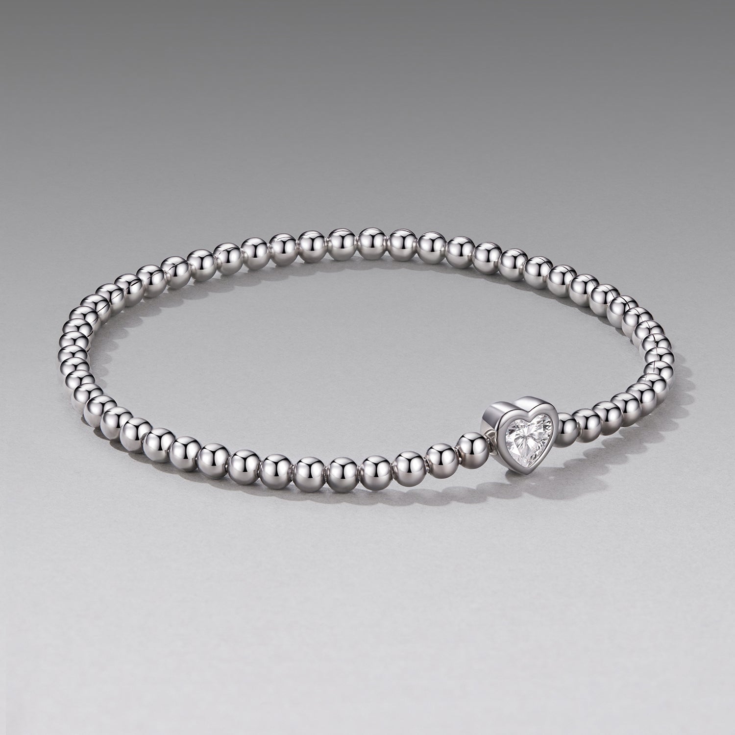 925 Sterling Silver Heart Stone Bead Bracelet