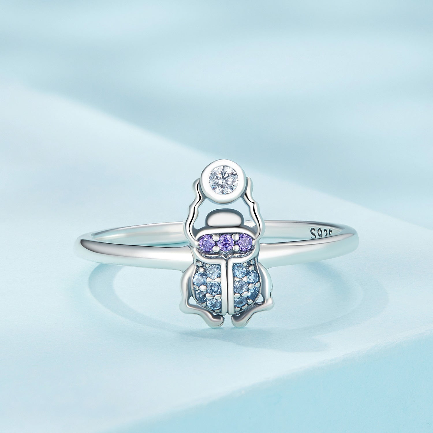 خاتم فضة 925 شكل خنفساء مرصعة بأحجار