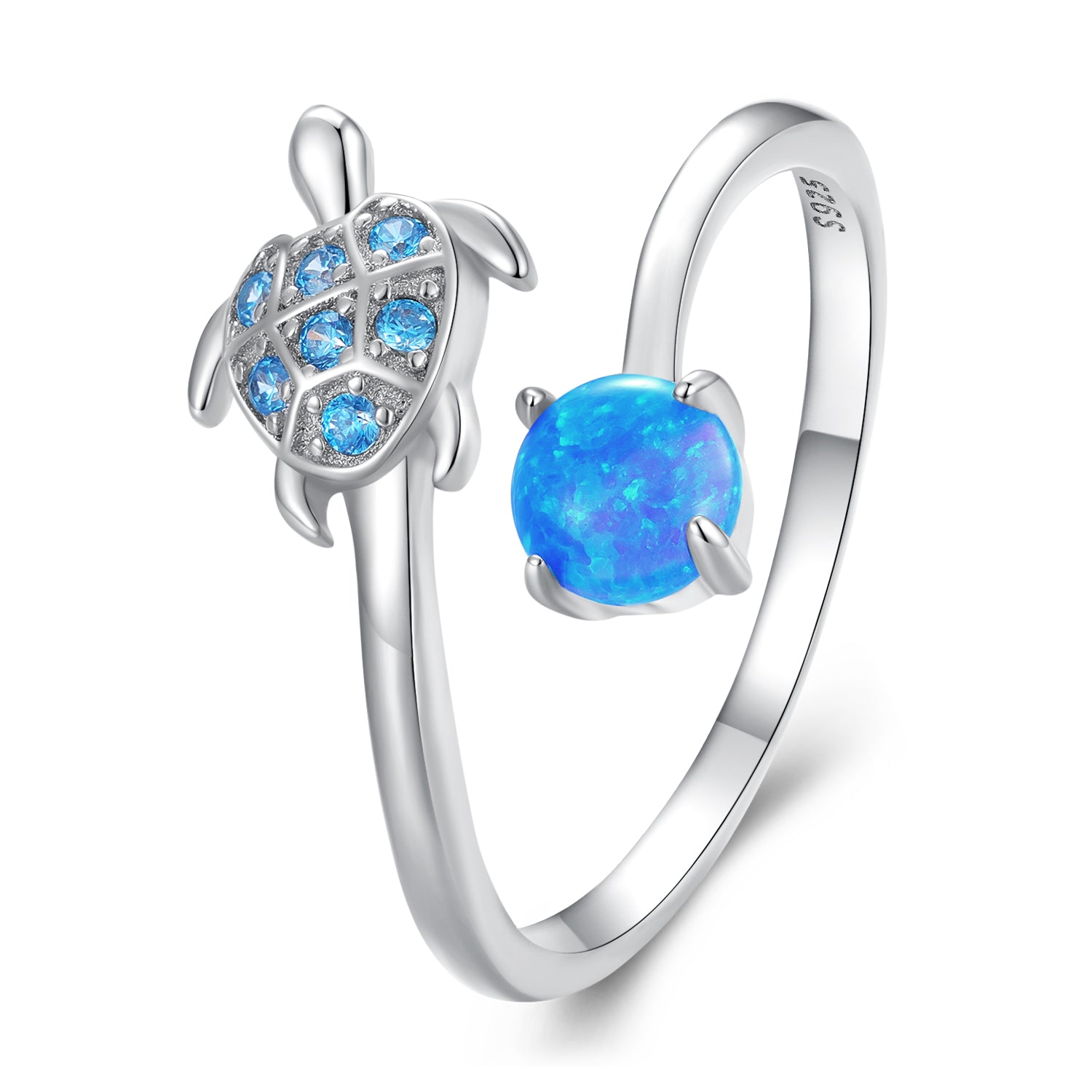 Open silver ring with sea turtle design – 925 silver