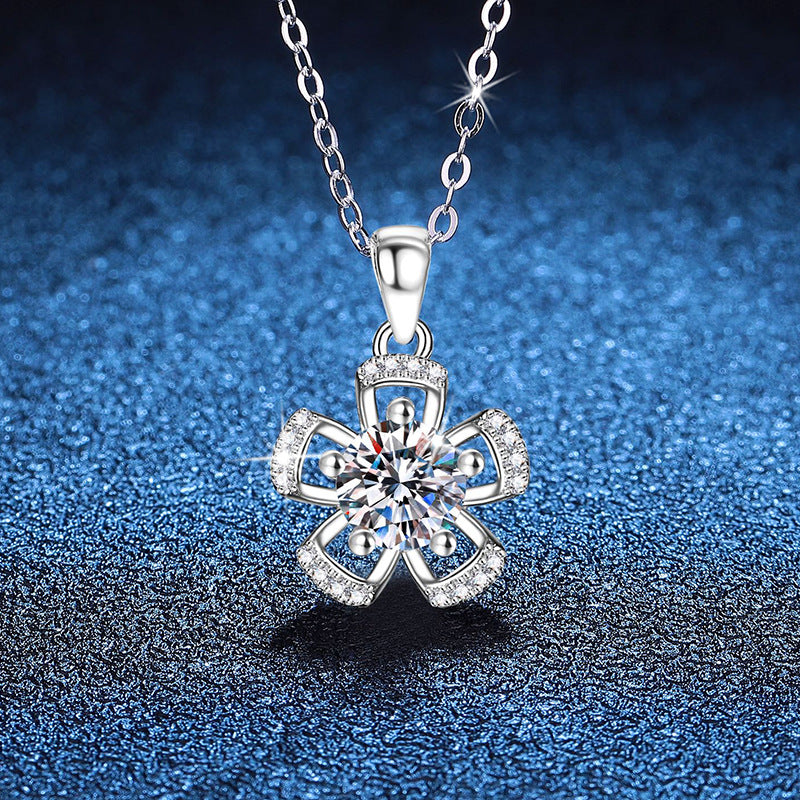 Moissanite Flower 925 Silver Necklace