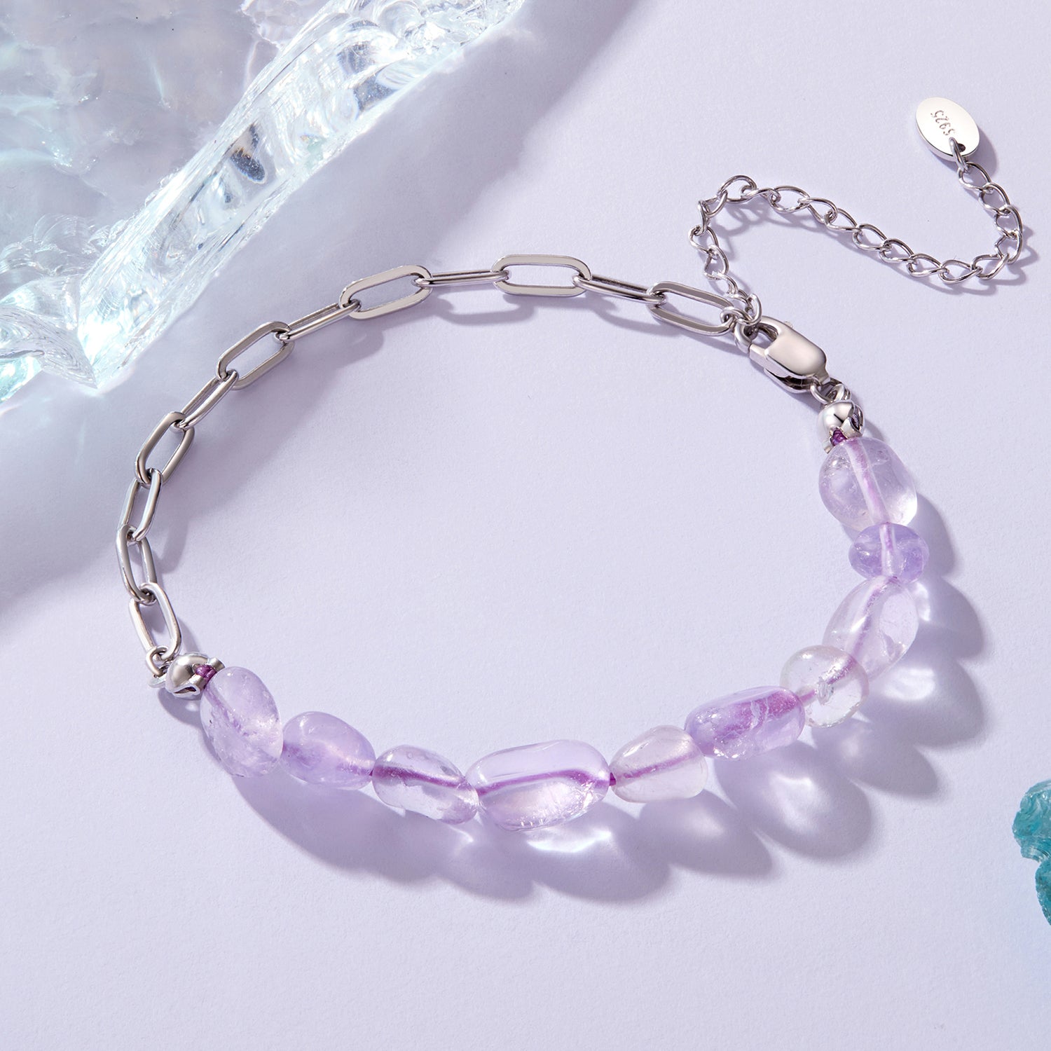 Natural Purple Stone Bracelet with Modern Design – 925 Silver
