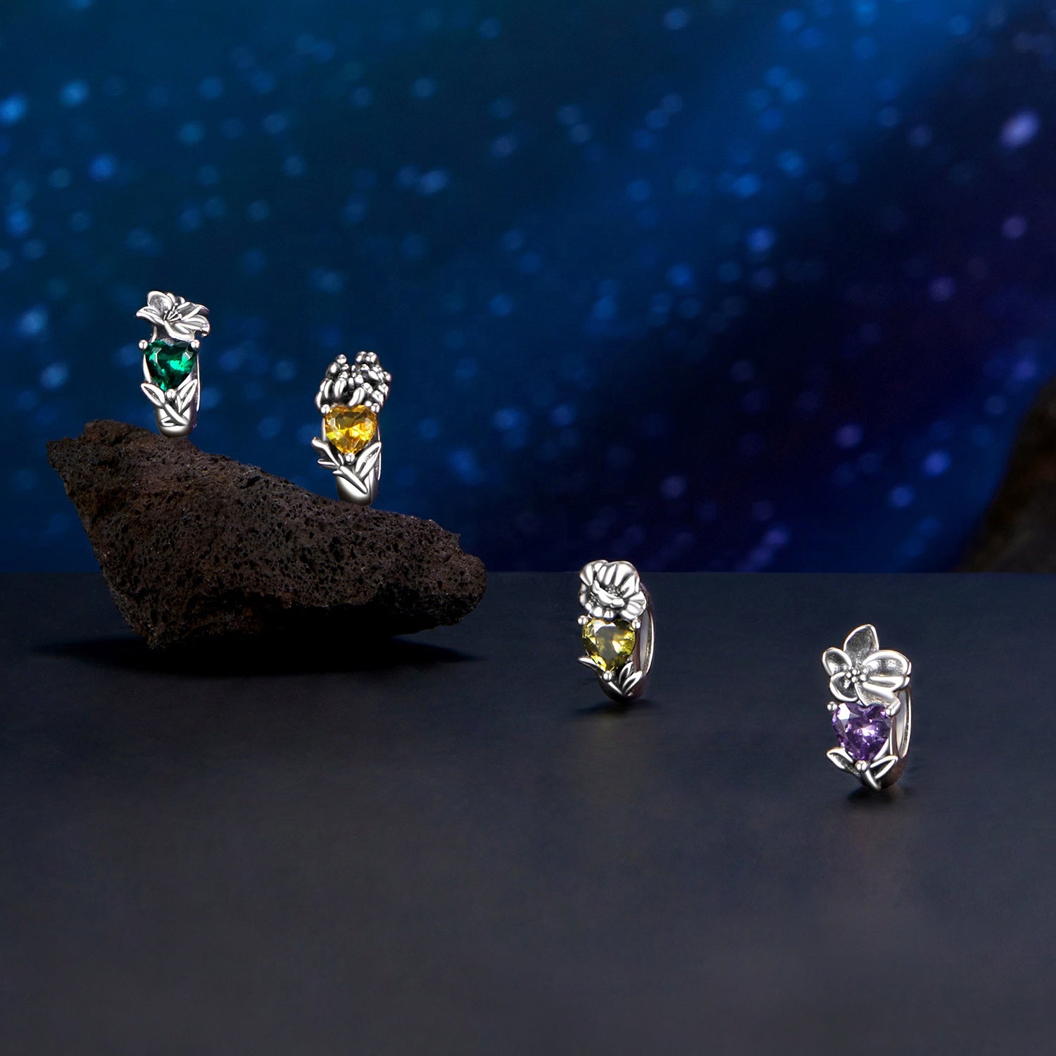 دلايه فضة 925 قلب يرمز لحجر كل شهر