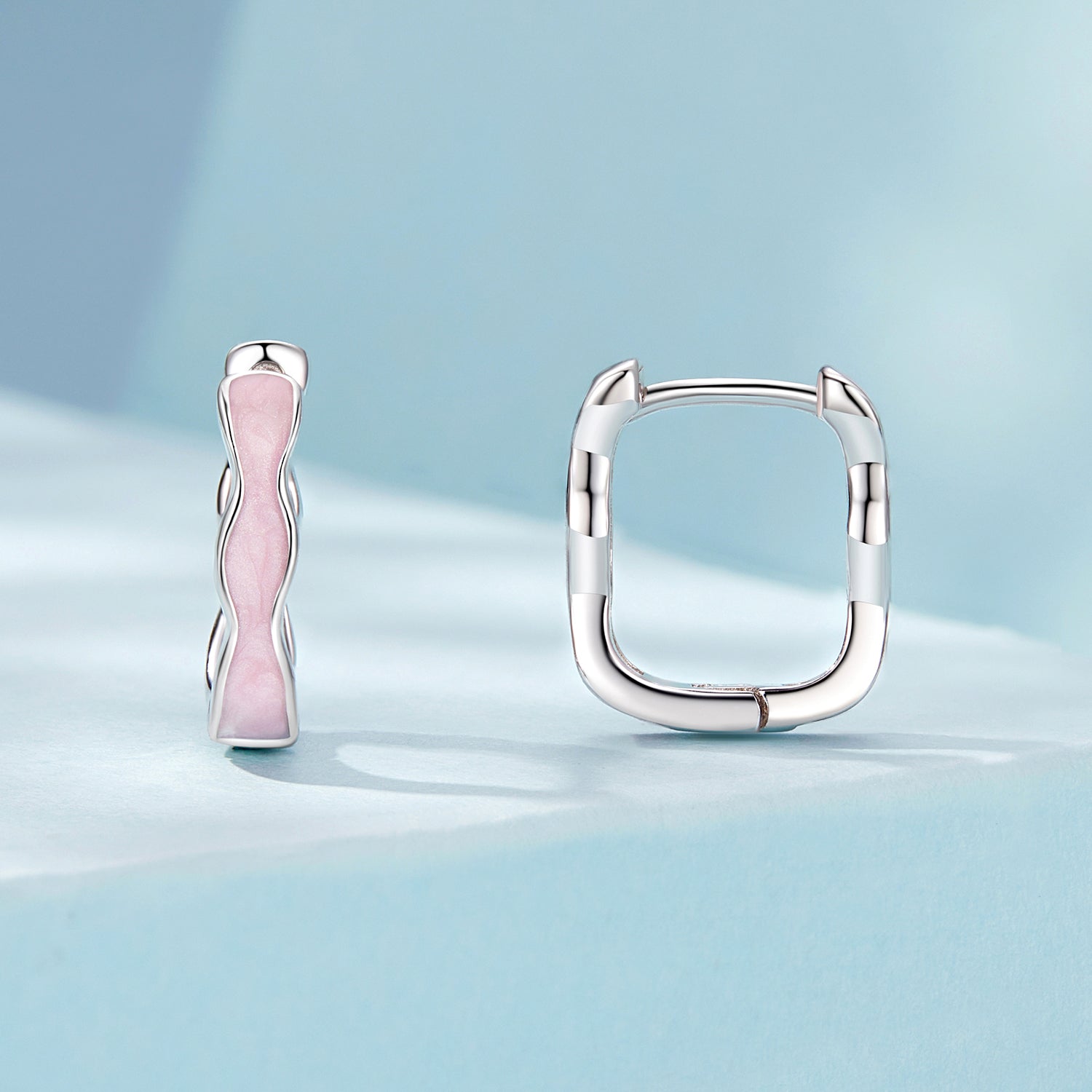 “Soft Pink Wave” 925 Silver Earrings