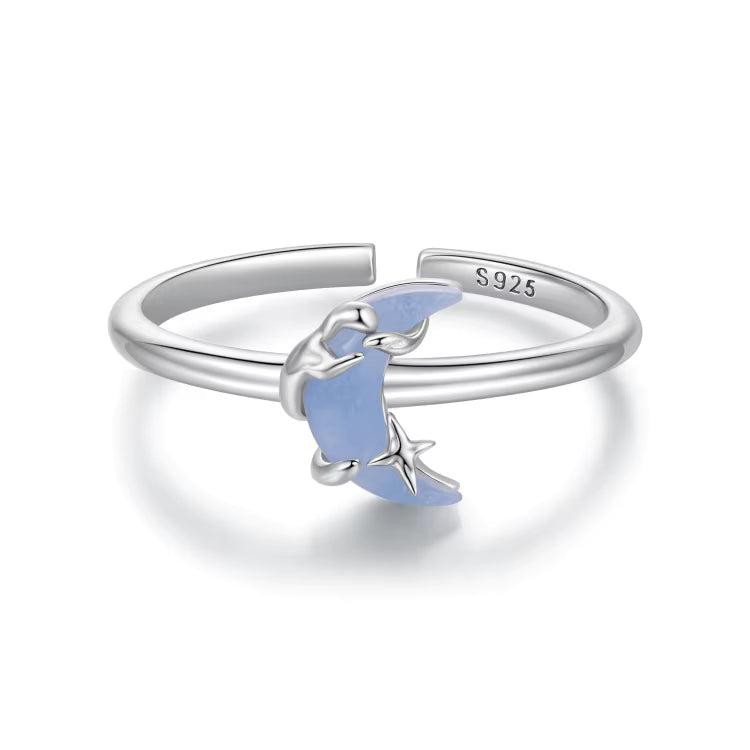 خاتم فضة 925 قمر سماوي مضيء ليلًا