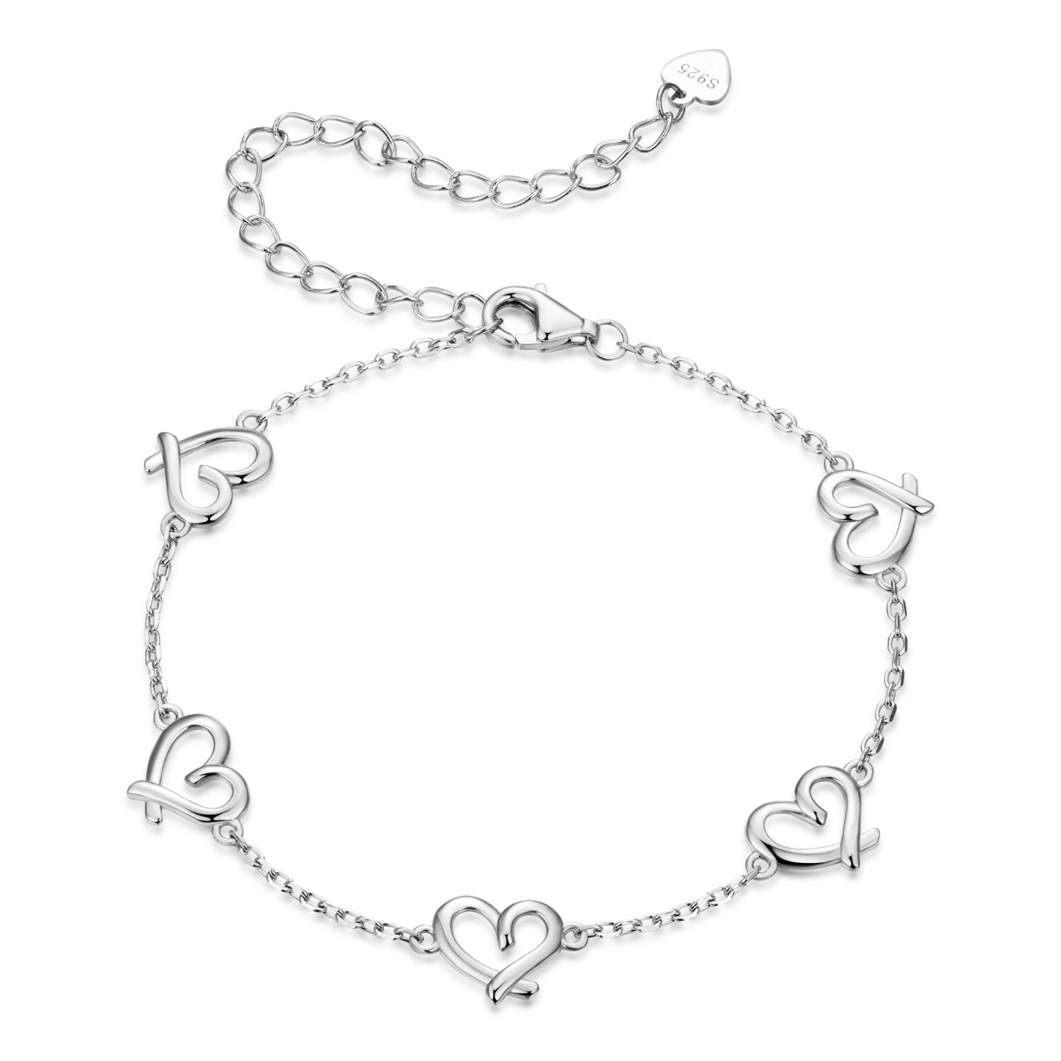 925 Sterling Silver Open Heart Bracelet