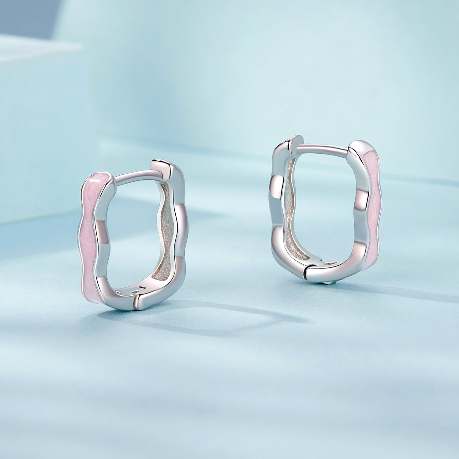 “Soft Pink Wave” 925 Silver Earrings