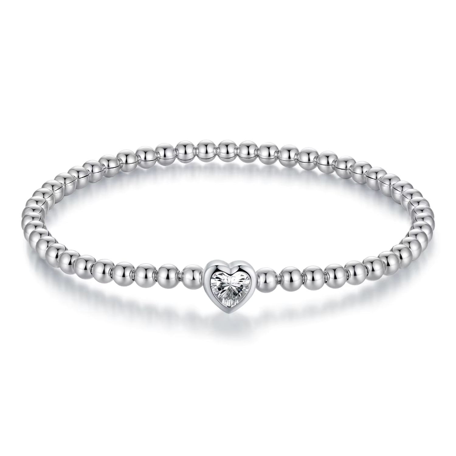 925 Sterling Silver Heart Stone Bead Bracelet