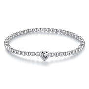 925 Sterling Silver Heart Stone Bead Bracelet