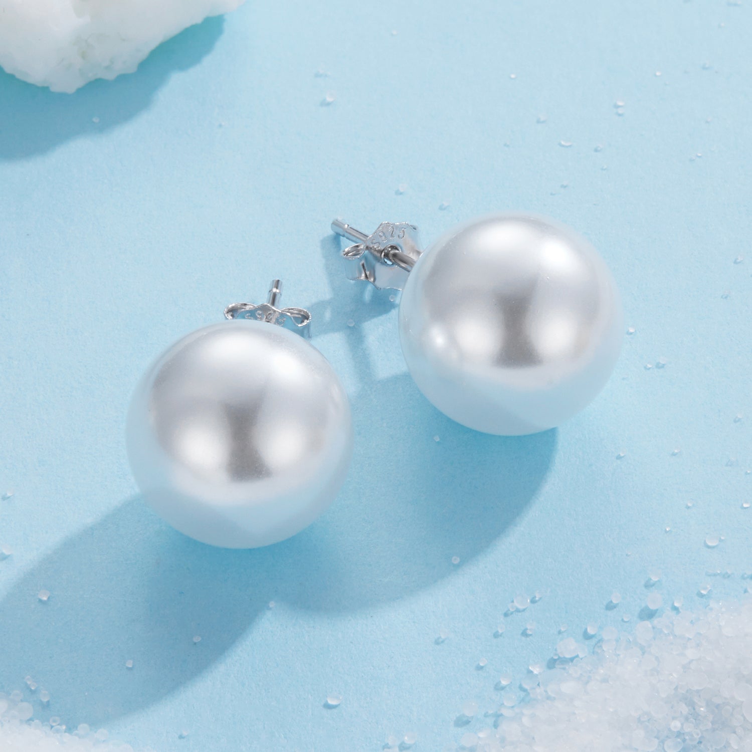 925 silver plain round pearl earrings