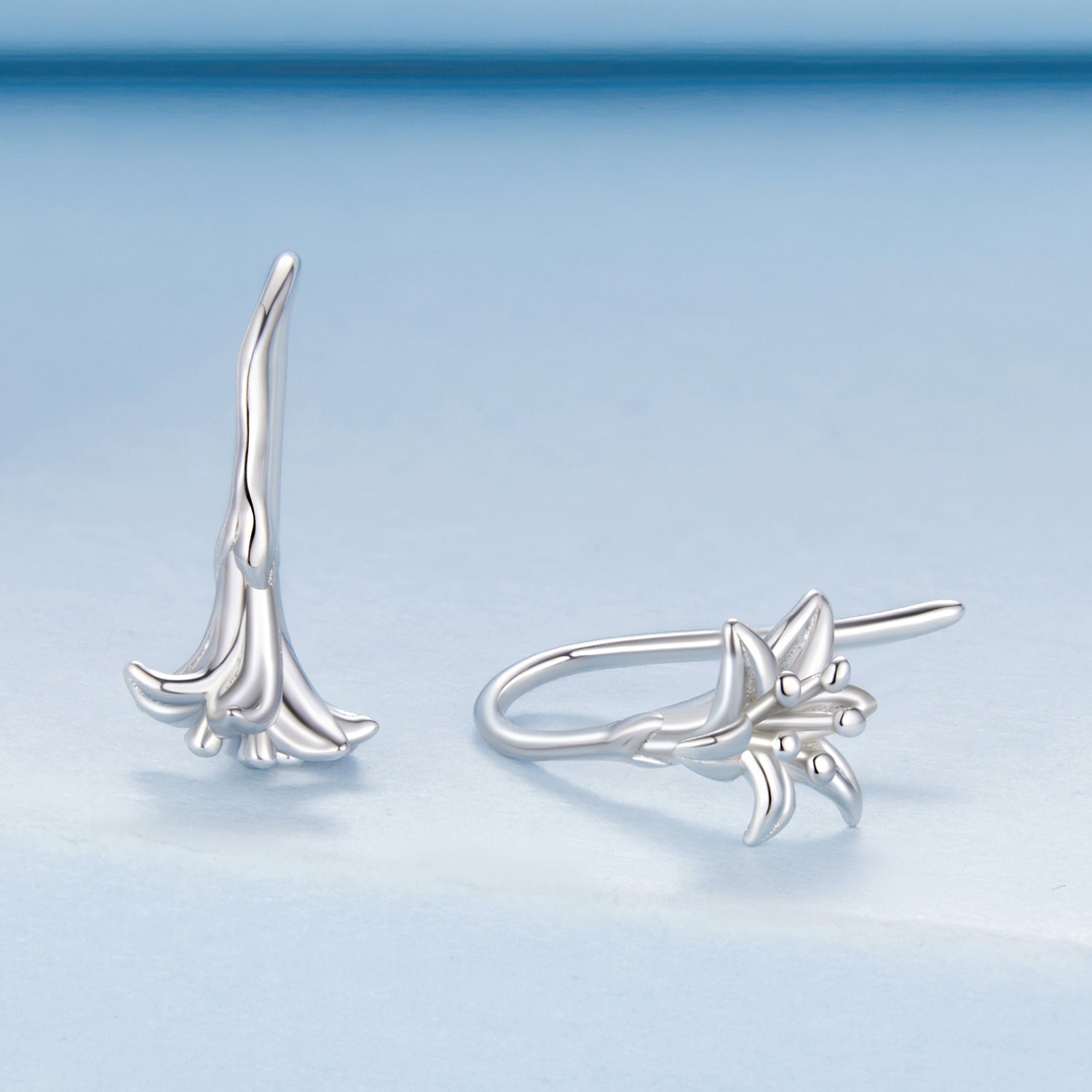 925 Silver Lily Flower Hook Earrings