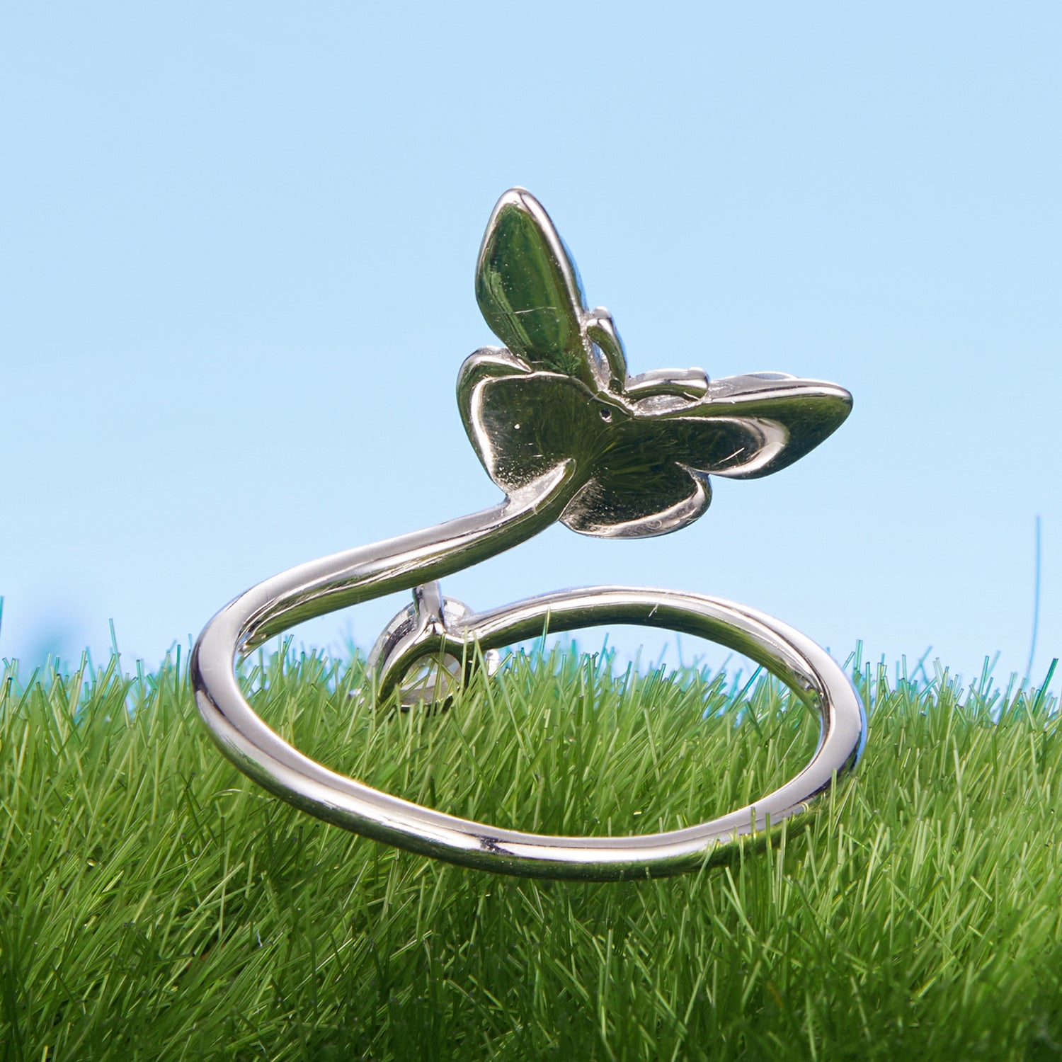 خاتم فراشة زرقاء فضة عيار 925