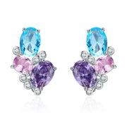 حلق متعدد الألوان مرصع بأحجار فضة عيار 925