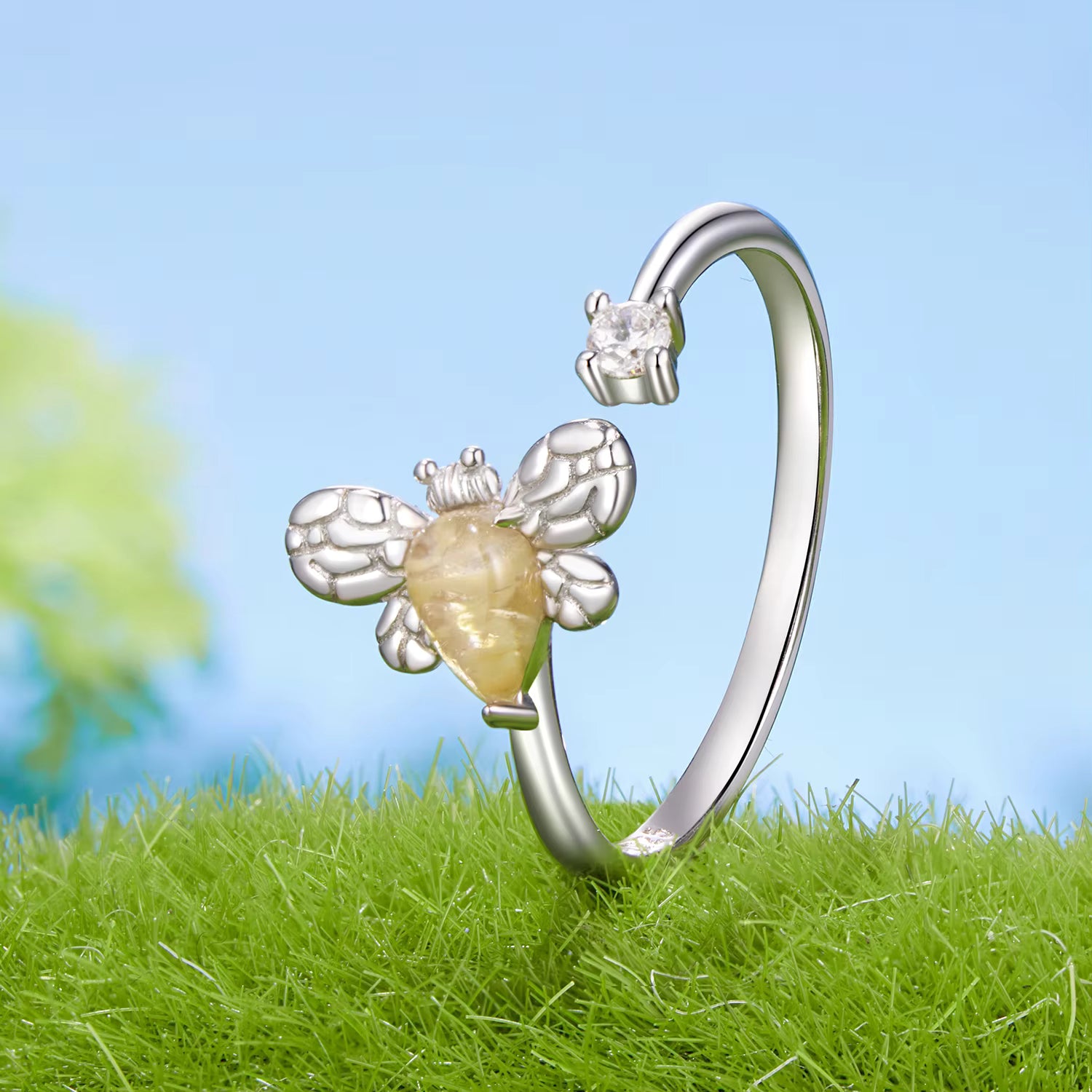 خاتم فضة 925 بتصميم نحلة أنيق